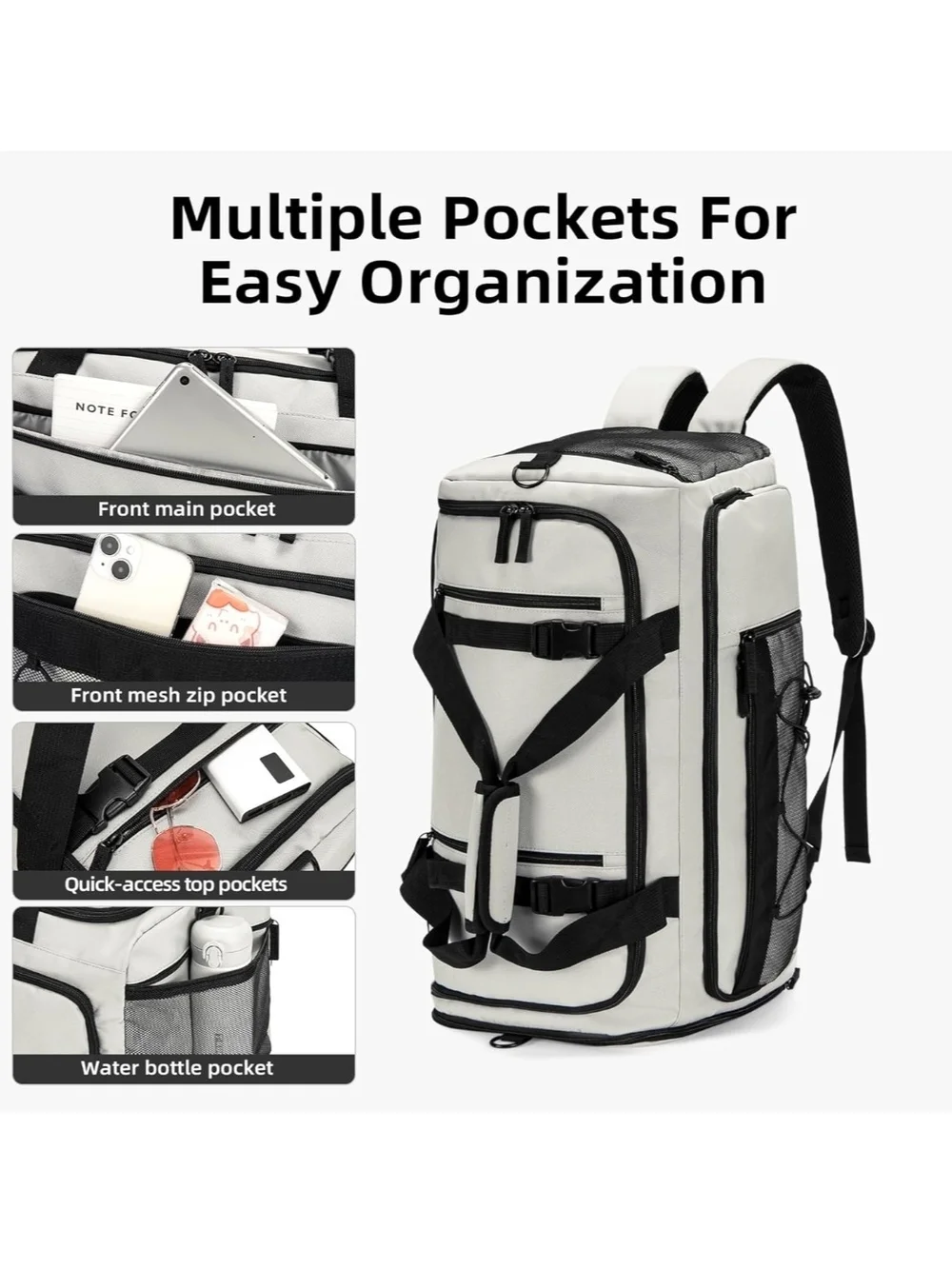 White Multi-Compartment Duffel Backpack
